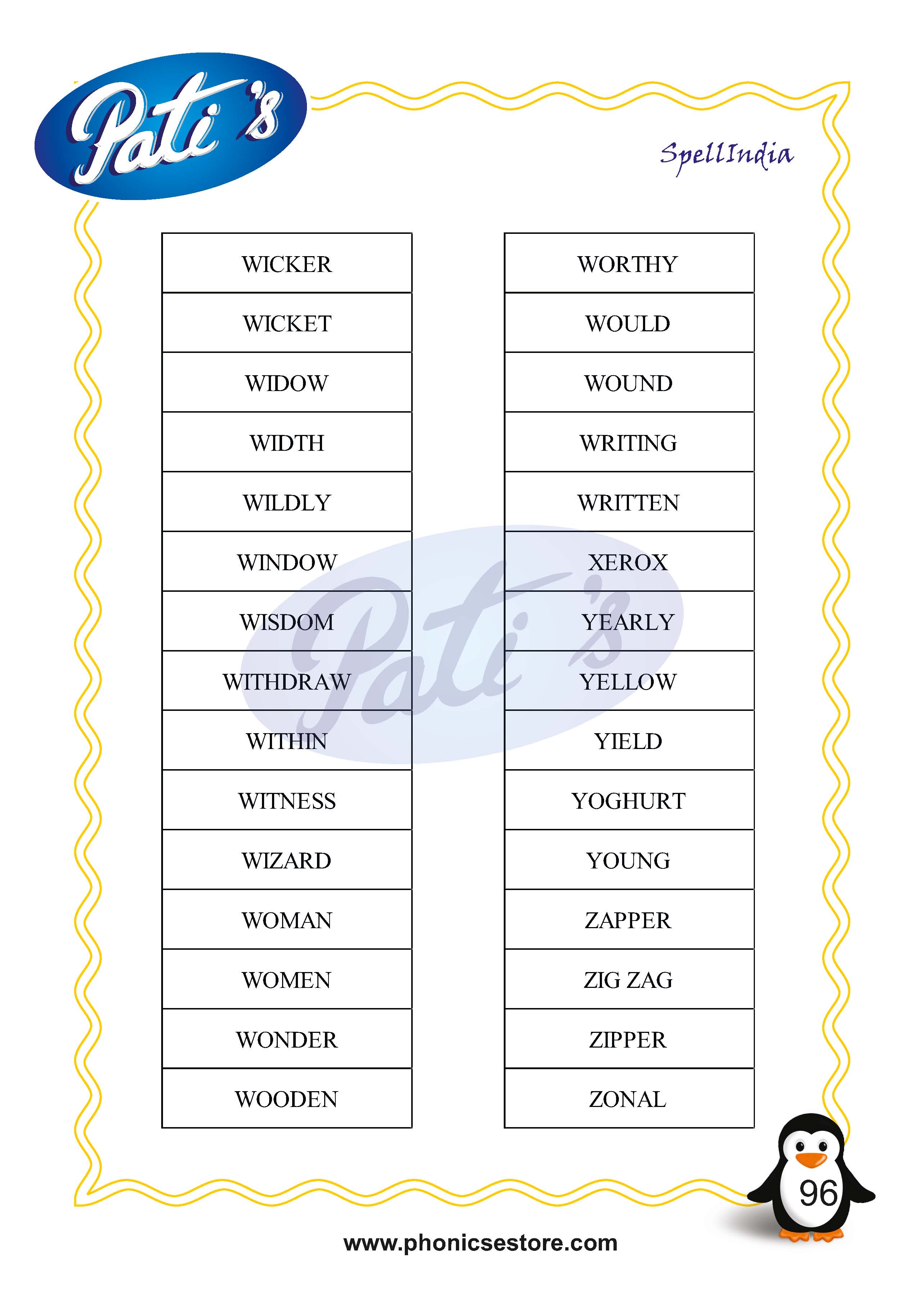class 3 word list based spell bee exam